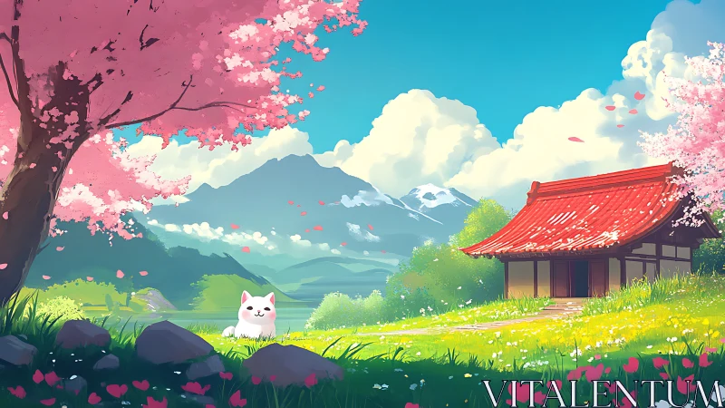 Spring mountain retreat glows under cherry blossoms in bloom