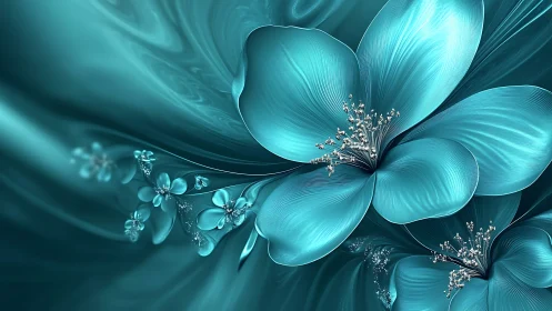 Teal fractal floral pattern with stylized abstract petals.