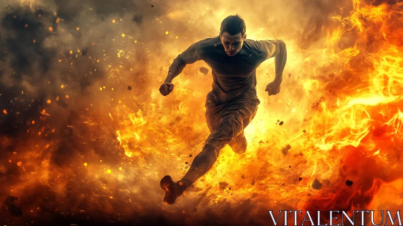 Inferno Sprint: Athlete Bursts Through Flames.