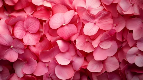 Pink hydrangea cluster displays layered petals in tonal variation.