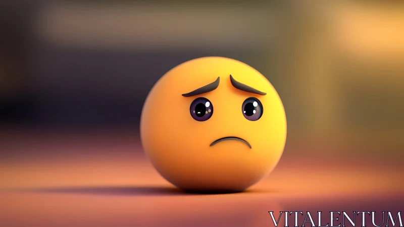 High-gloss 3D sad emoji sphere under soft gradient lighting.