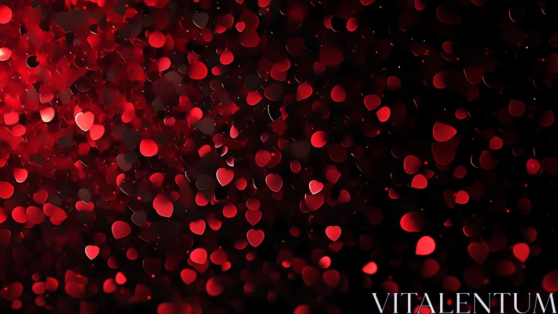 Dense red heart-shaped bokeh field with high contrast depth layering