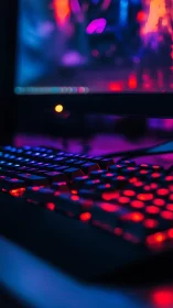 RGB mechanical keyboard under shallow depth-of-field illumination.