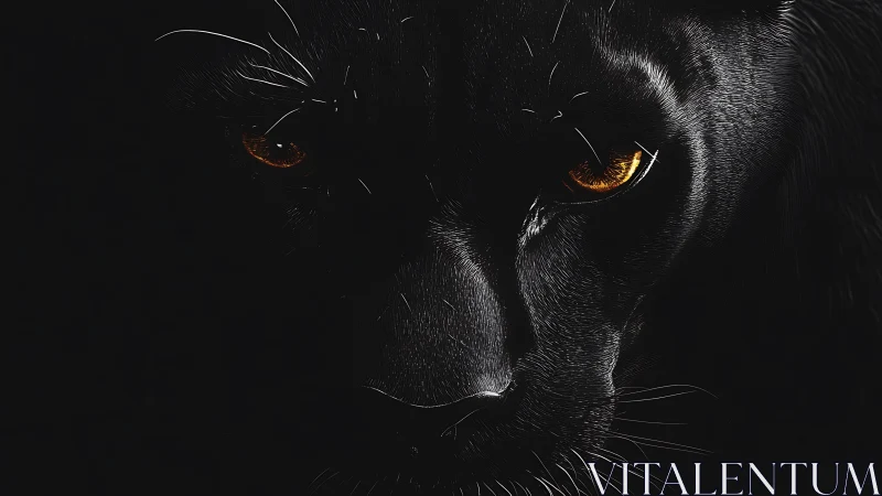 Black Panther Portrait Glowing Eyes. Nocturnal Feline.