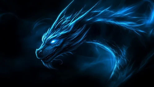 Luminous blue dragon portrait with ethereal energy glow.