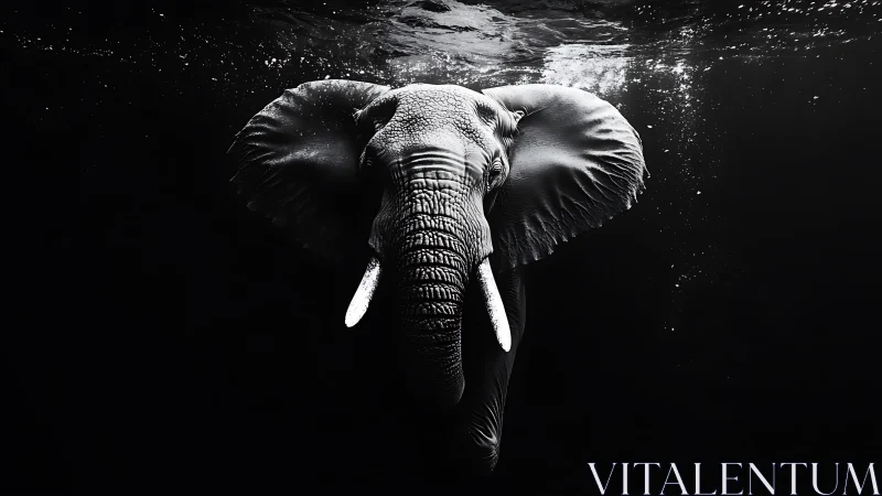 Majestic elephant glides through dark, shimmering water