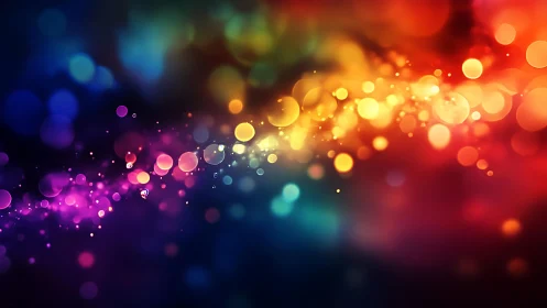 Vibrant Abstract Bokeh Lights in Rainbow Colors, Digital Art Style.