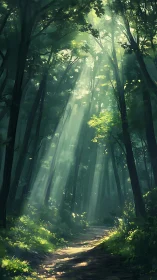 Sunlit Forest Path Where Nature Whispers Welcome.
