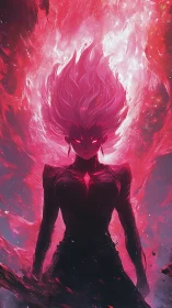 Crimson energy avatar ascends in blazing cosmic firestorm.