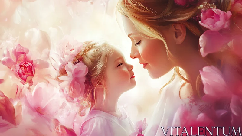Ethereal Mother-Daughter Portrait in Luminous Pink Floral Composition.