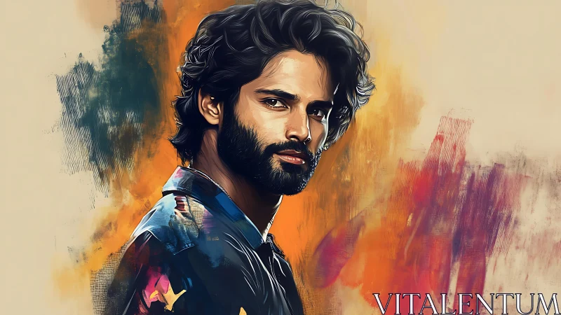 Expressive male portrait with painterly abstract color field.