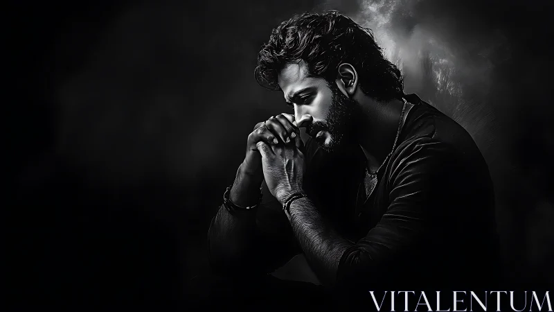 Brooding male portrait in dramatic monochrome light study.