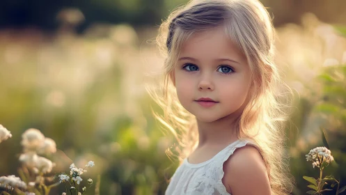 Golden Hour Child Dreams Among Wildflower Whispers