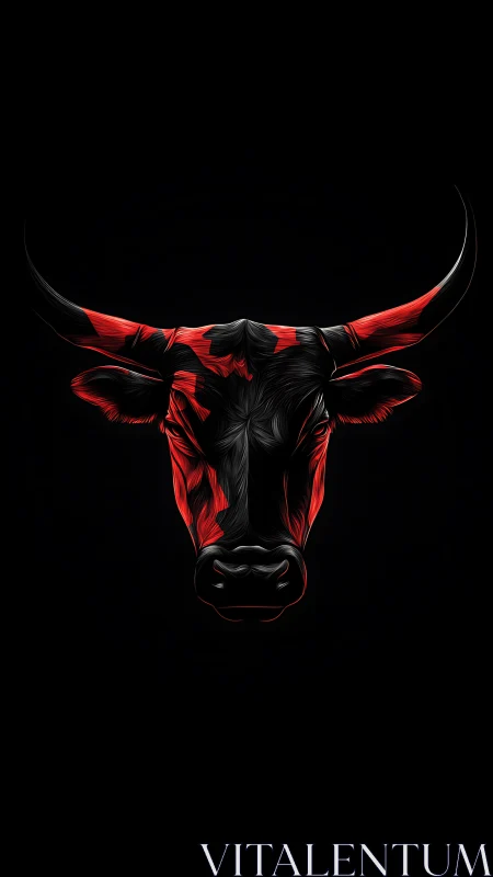 Bull portrait in red-black neon strokes on void-black field.