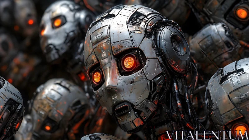 Glow-Eyed Machine Choir Waiting For Their First Thought.