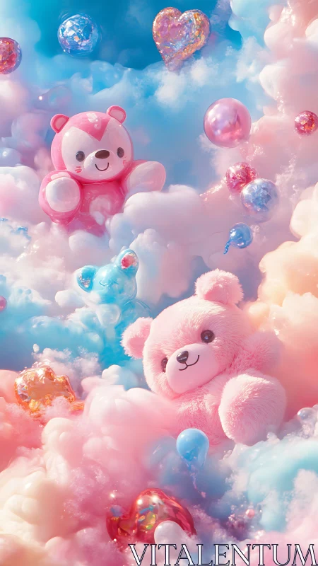 Adorable Teddy Bears Playing in Cotton Candy Clouds