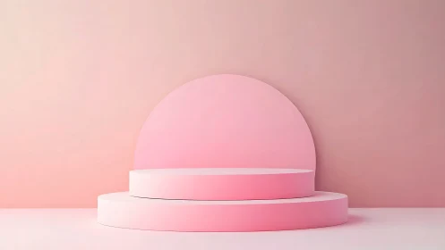 Blush horizon podium glows in soft monochrome pink light.