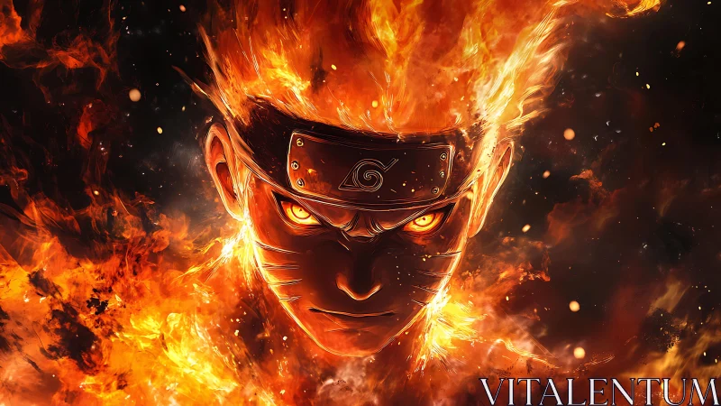 Fiery anime figure rendered in high-contrast frontal view