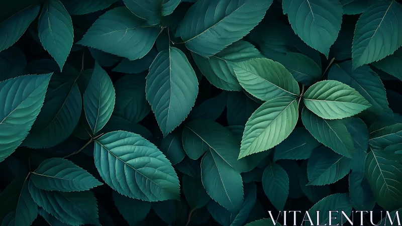 Teal foliage macro composition with layered leaf textures.