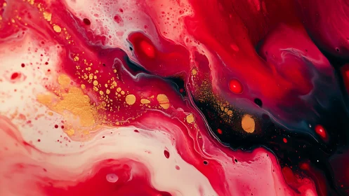 Crimson tides and golden sparks in flowing abstract color.