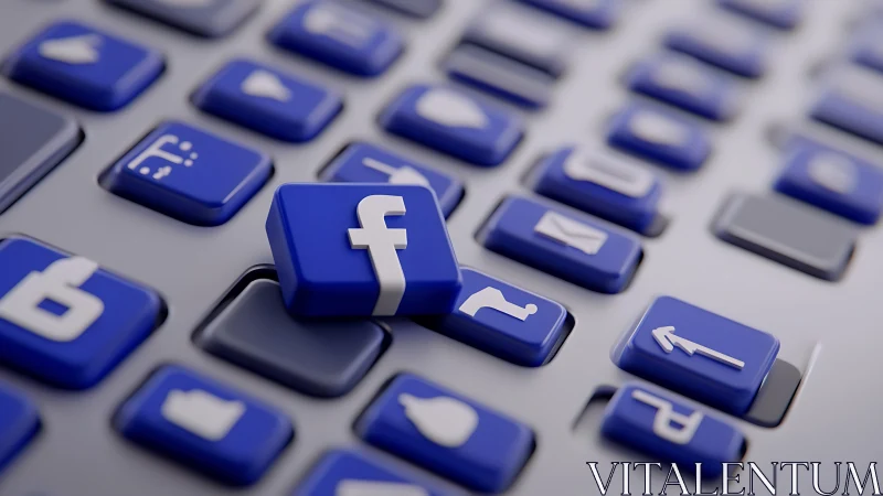 Elevated Facebook icon key rendered on stylized social keyboard
