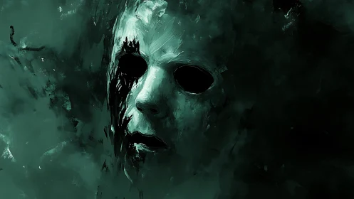 Desaturated spectral face emerges from dark abstract brush masses