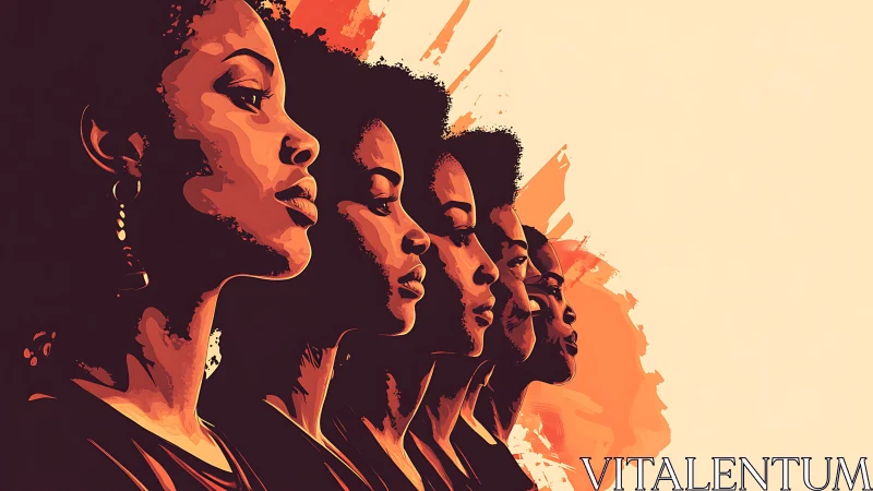 Powerful women in profile, digital art style with warm hues.