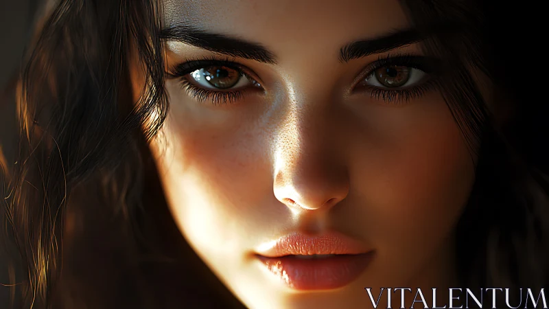 Soft sunlight embraces a serene, soulful digital portrait