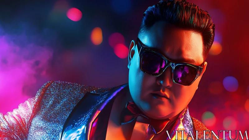 Chromatic nightclub portrait with reflective neon speculars.