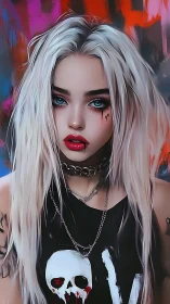 Punk-inspired digital portrait of pale blonde woman.