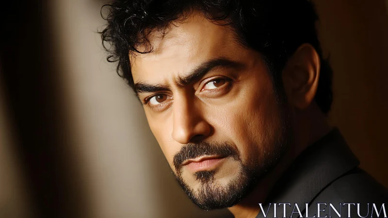 Intense bearded man in moody close-up portrait lighting.