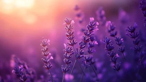 Lavender Blooms Silhouetted Against Warm Sunrise Gradient