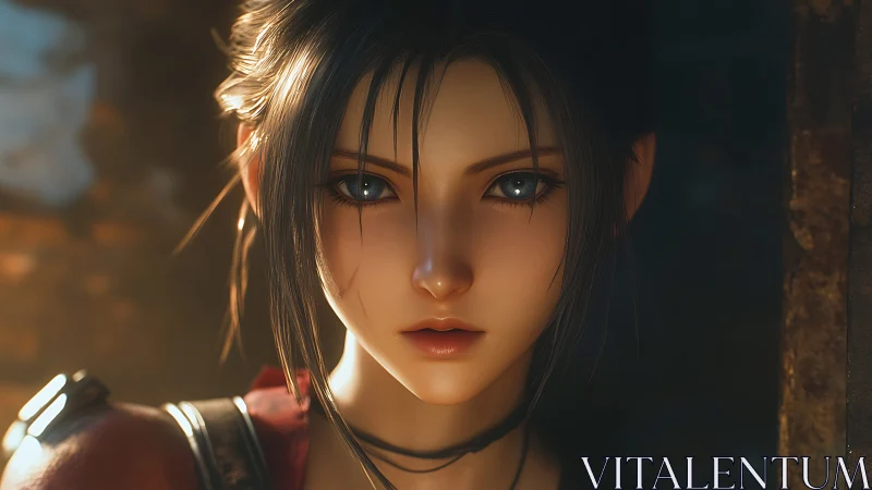 Intense close-up of determined anime woman in shadowed light.