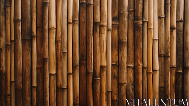Vertical bamboo stalk arrangement forming uniform panel.
