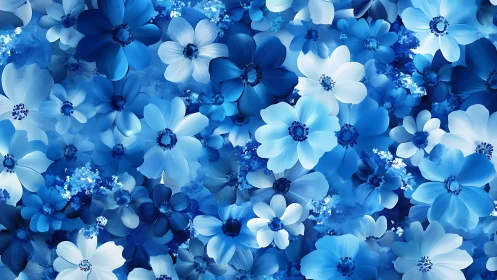 Blue Floral Garden Blooms in Ethereal Harmony