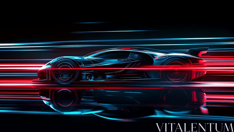 Neon hypercar streaks through electric ribbons of speed.