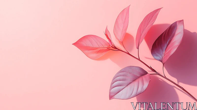 Pink botanical branch casts soft shadows on pastel backdrop