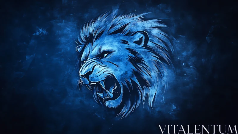 Cobalt roar of the midnight lion, carved in electric smoke.