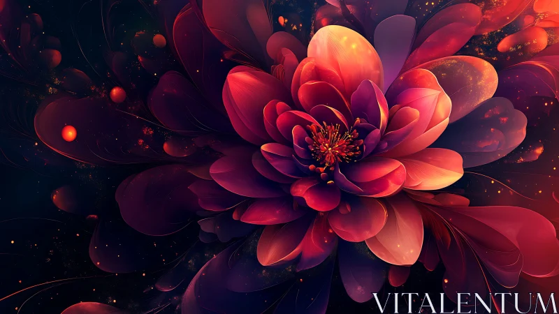 Cosmic petals spiral outward, burning like a velvet sunrise