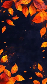 Autumn leaves frame on dark textured background design.