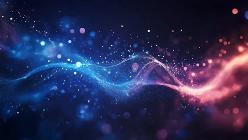 Bicolor energy wave with luminous particles on dark field.