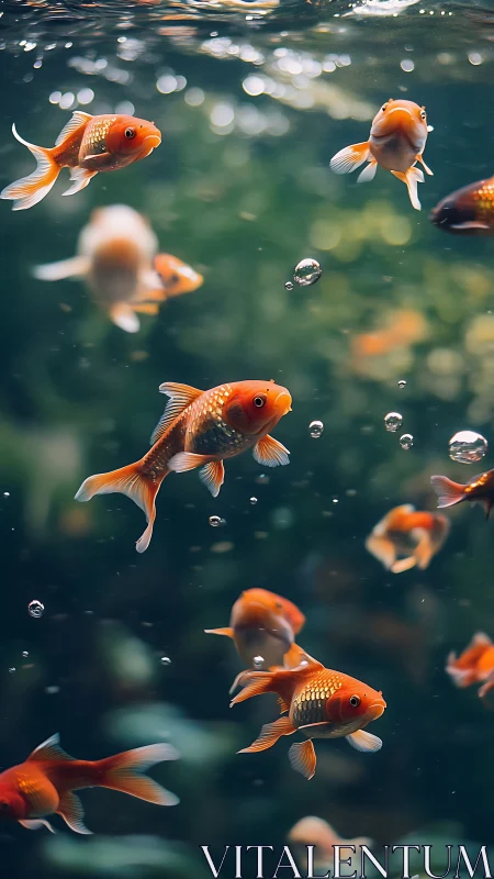 Playful orange goldfish drifting through a dreamy aquarium.
