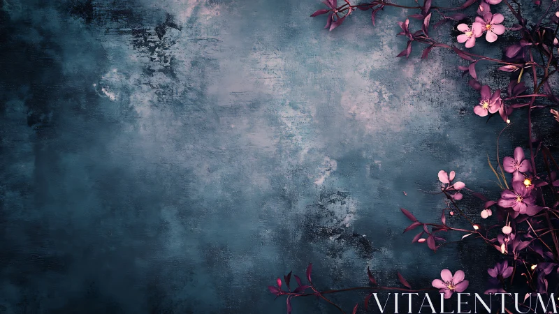 Botanical arrangement on weathered textured surface background