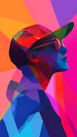 Prismatic urban dreamer in neon-geometric color storms.