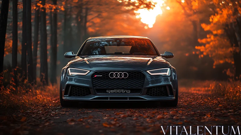 Sport sedan cuts through autumn forest light with precision