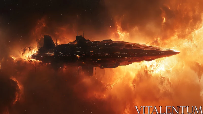 Dystopian Warship Engulfed in Thermonuclear Plasma Tempest.