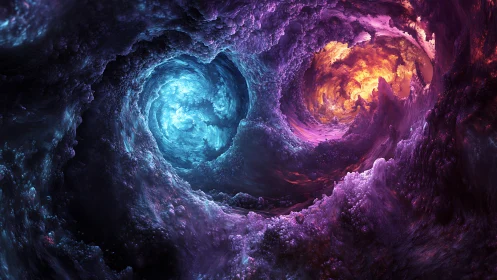 Cosmic dual vortex nebulae in opposing chromatic spirals.