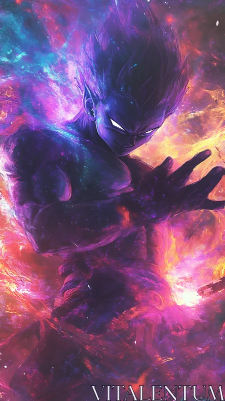 Cosmic warrior channels volatile nebula energy storm