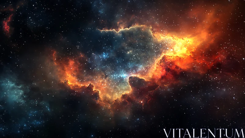 Stellar nebula cloud glows with intense orange and blue light