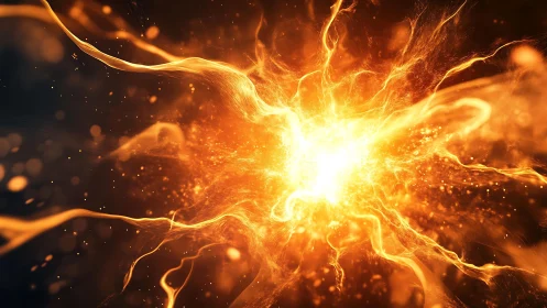 Fiery Energy Burst in Abstract Digital Art Style.